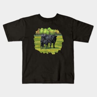 Black Angus Cow and Cute Calf Kids T-Shirt